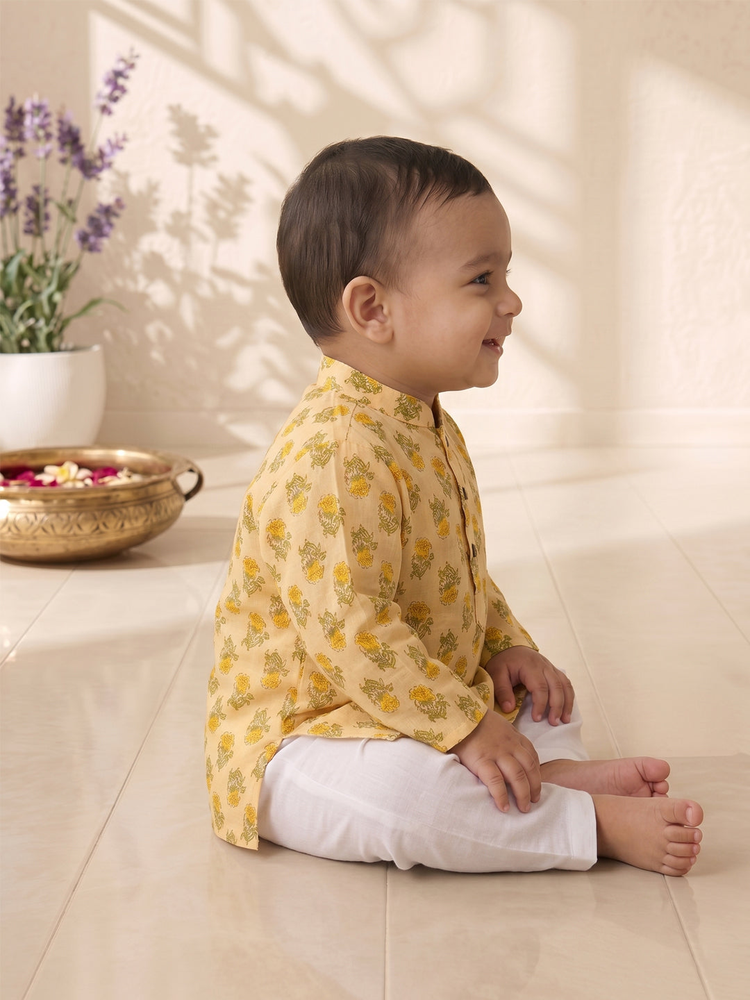 Yellow Floral Printed Kurta Set