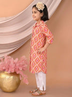Red printed 3/4 Sleeves kurti with white pant