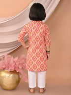 Red printed 3/4 Sleeves kurti with white pant