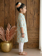Blue printed 3/4 Sleeves kurti with white pant