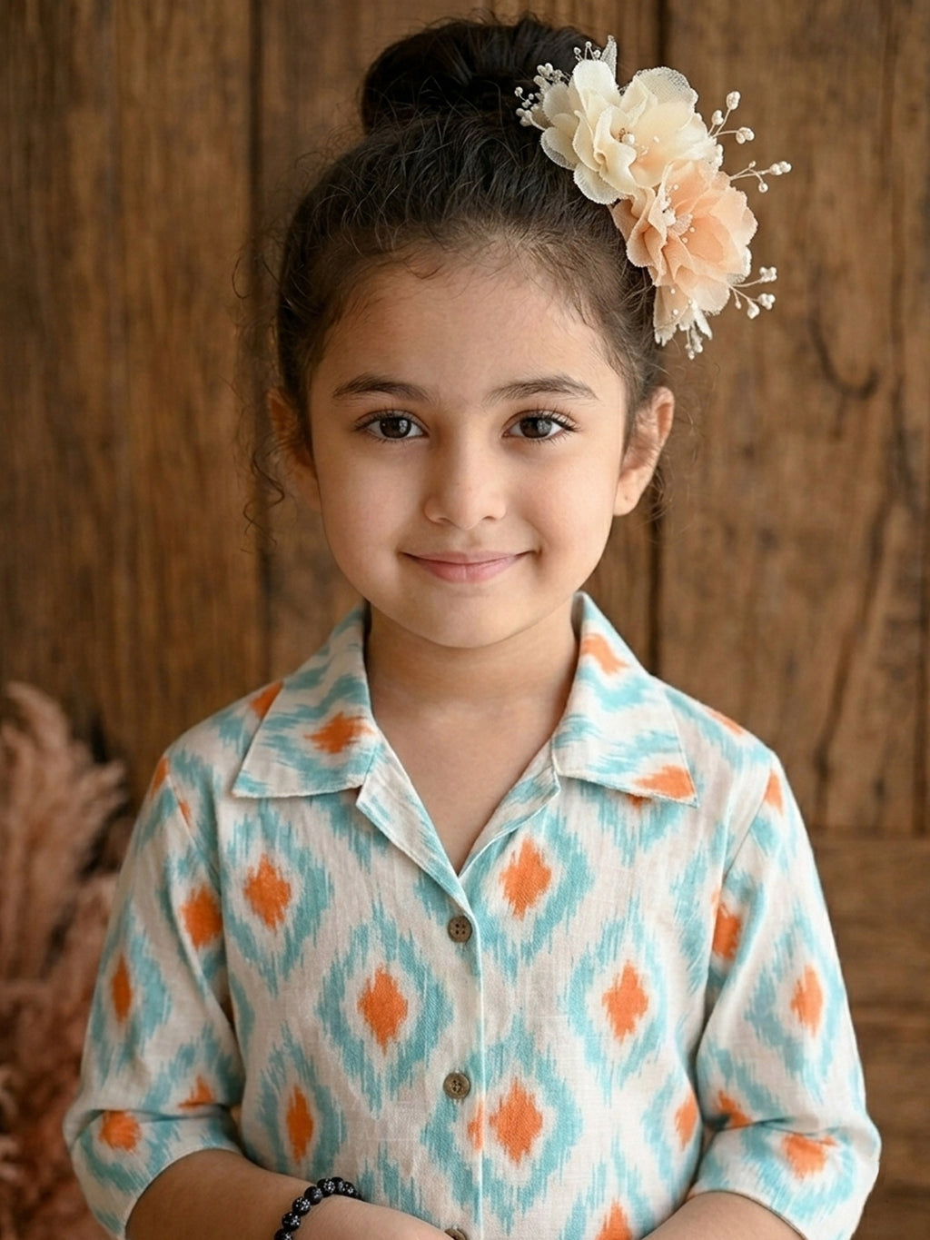 Blue printed 3/4 Sleeves kurti with white pant