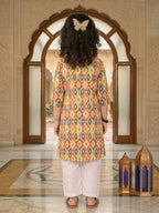 Yellow printed 3/4 Sleeves kurti with white pant