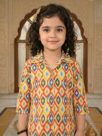 Yellow printed 3/4 Sleeves kurti with white pant