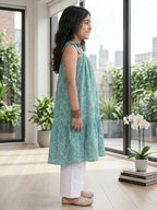 Blue Floral Printed Halter style kurti with white pant