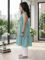 Blue Floral Printed Halter style kurti with white pant