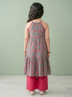 Blue Floral Printed Halter style kurti with Pink pant