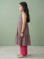 Blue Floral Printed Halter style kurti with Pink pant