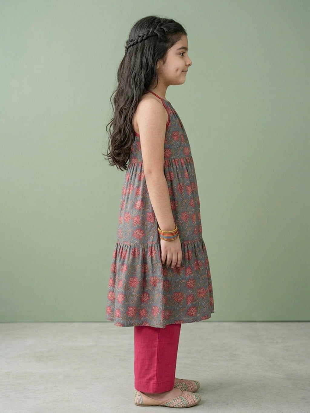 Blue Floral Printed Halter style kurti with Pink pant