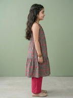 Blue Floral Printed Halter style kurti with Pink pant