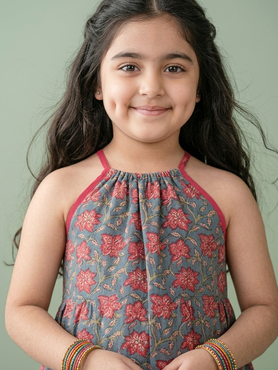 Blue Floral Printed Halter style kurti with Pink pant