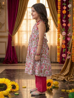 Pink Floral Printed Halter style kurti with Pink pant