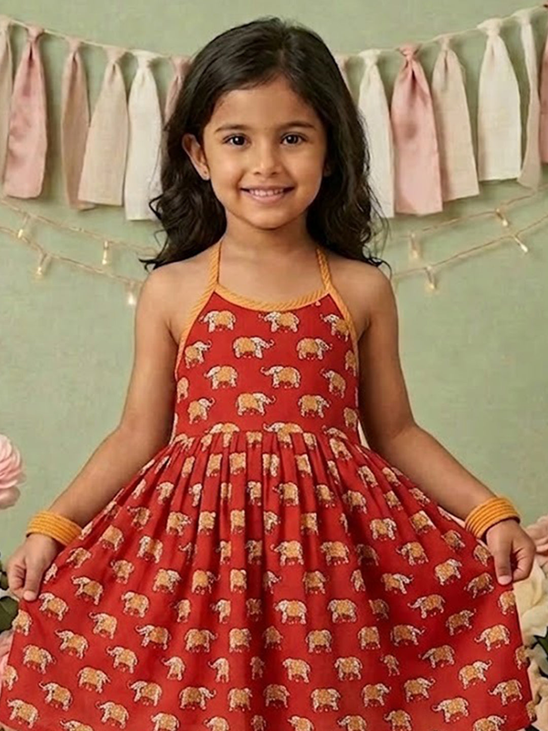 Red Elephant Printed Halter style kurti with pant