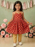 Red Elephant Printed Halter style kurti with pant