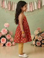Red Elephant Printed Halter style kurti with pant
