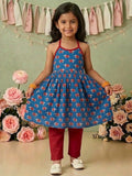 Blue Elephant Printed Halter style kurti with pant