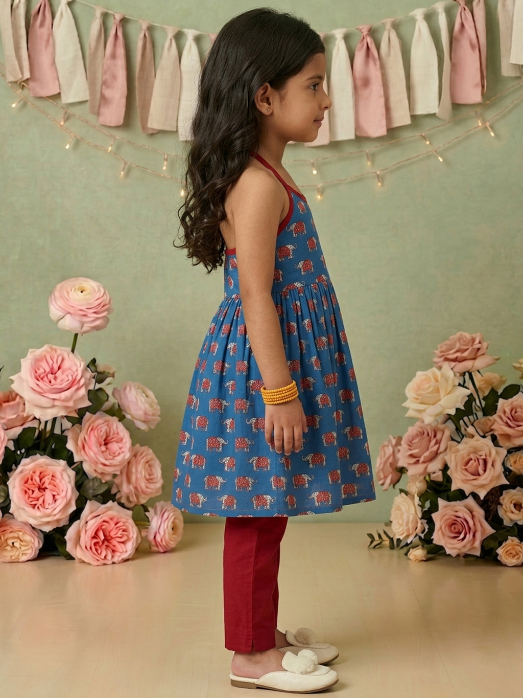 Blue Elephant Printed Halter style kurti with pant