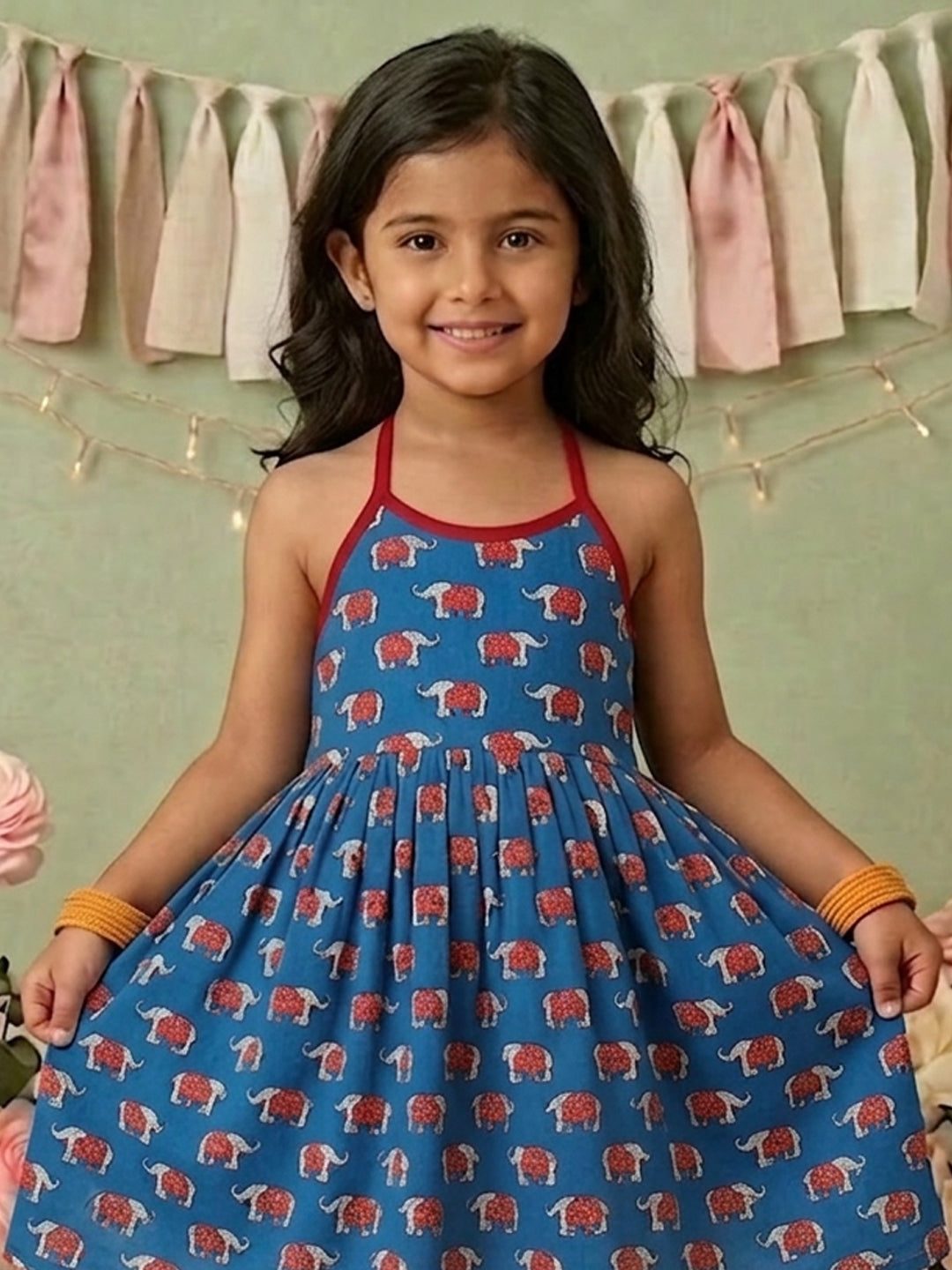 Blue Elephant Printed Halter style kurti with pant
