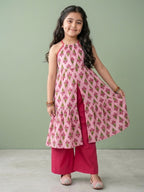 Pink Sleeveless Halter Style Kurti With Pant