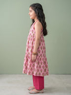 Pink Sleeveless Halter Style Kurti With Pant