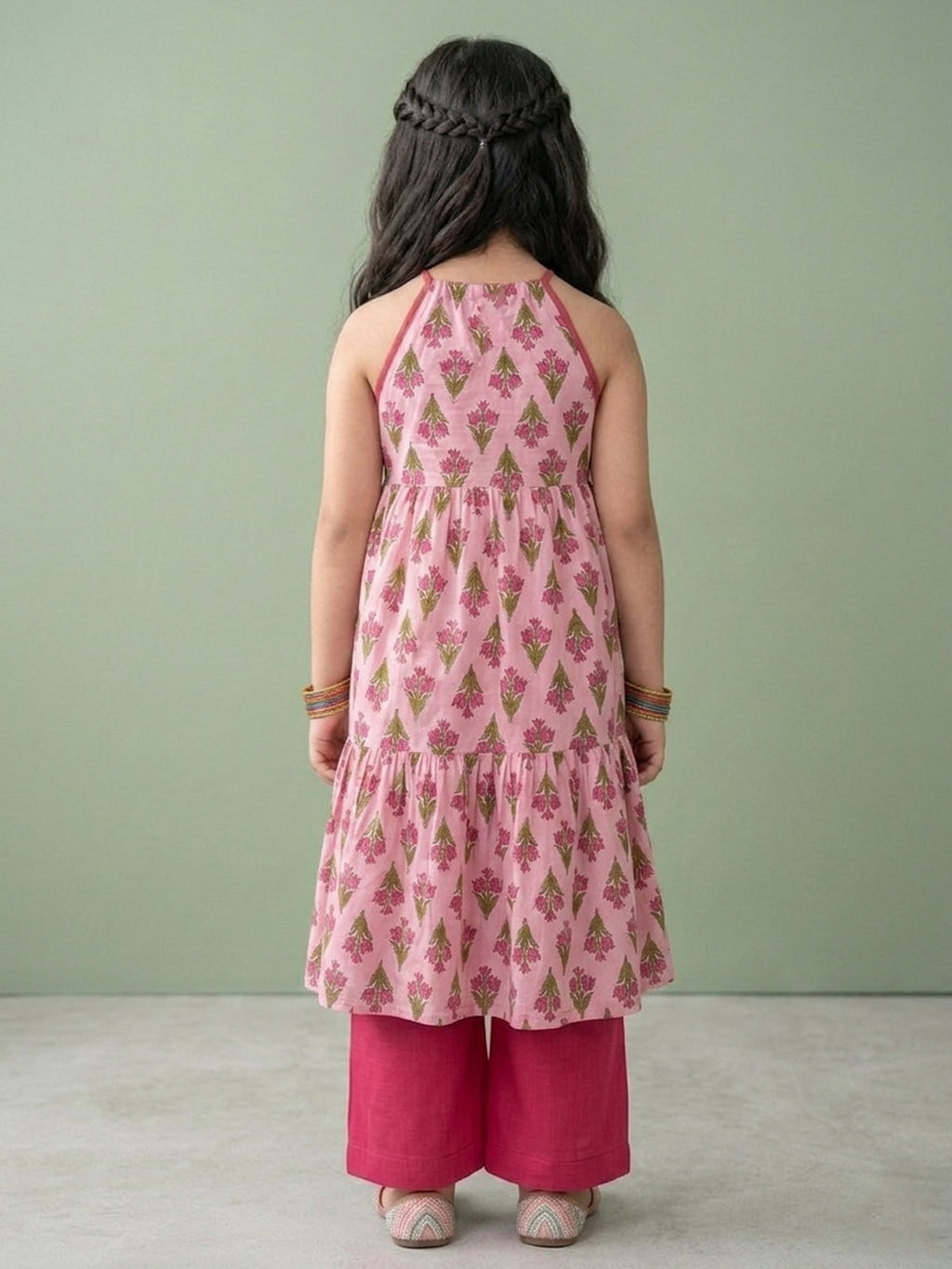 Pink Sleeveless Halter Style Kurti With Pant
