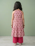 Pink Sleeveless Halter Style Kurti With Pant