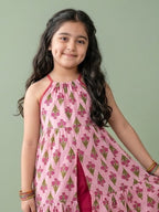 Pink Sleeveless Halter Style Kurti With Pant