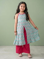 Green Sleeveless Halter Style Kurti With Pant
