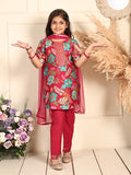 Kinder Kids Red floral printed kurti Wih Red Pant and dupatta