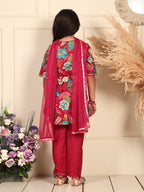 Kinder Kids Red floral printed kurti Wih Red Pant and dupatta