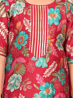 Kinder Kids Red floral printed kurti Wih Red Pant and dupatta