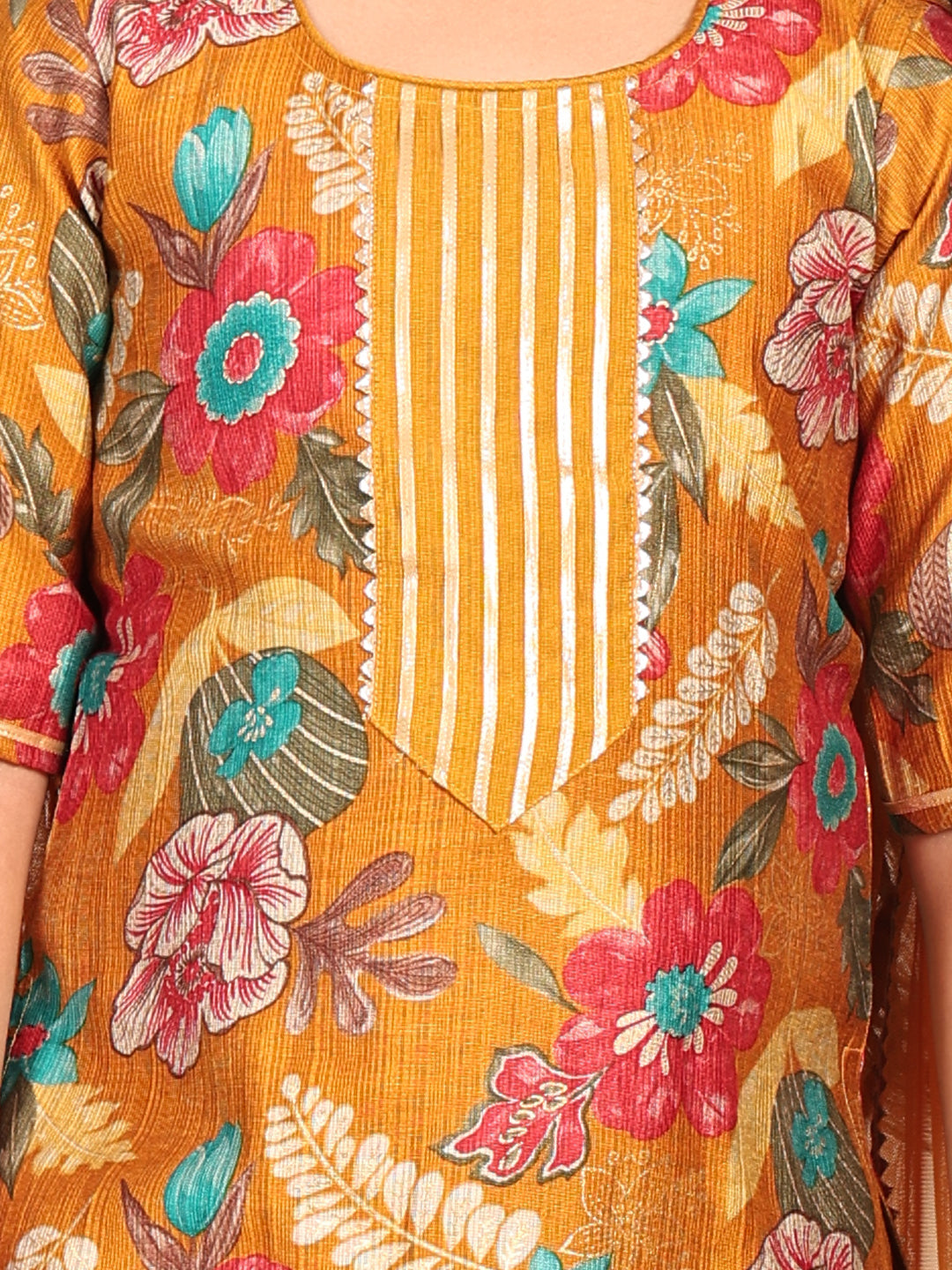 Kinder Kids Yellow floral printed kurti Wih Yellow Pant and dupatta