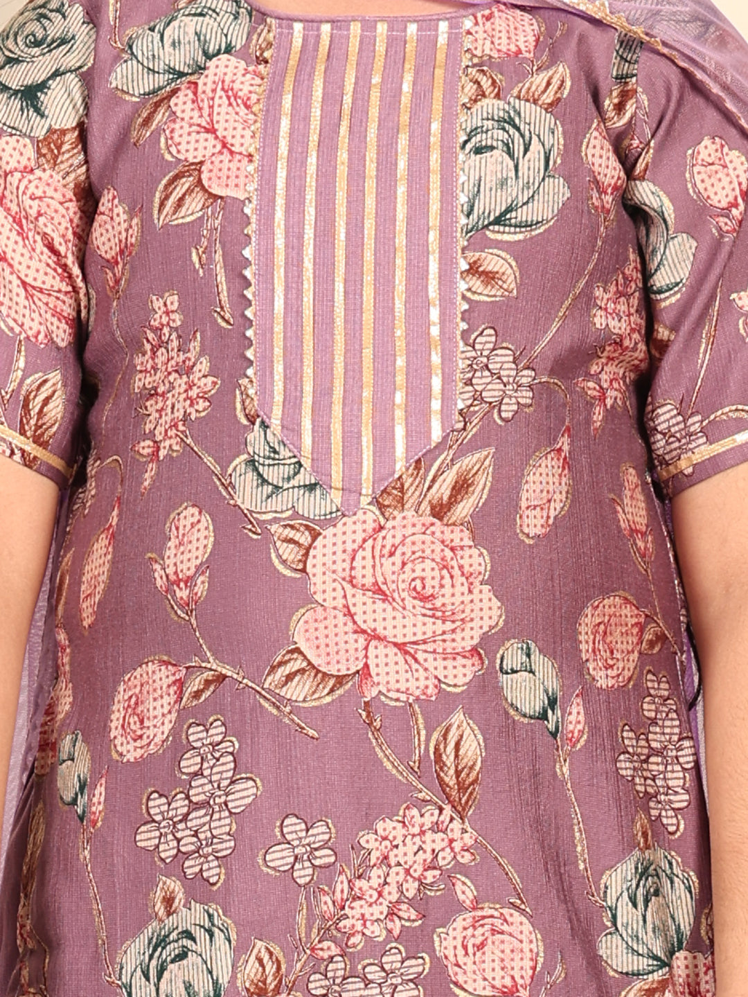 Kinder Kids Purple floral printed kurti Wih Purple Pant and dupatta