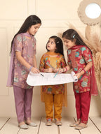 Kinder Kids Purple floral printed kurti Wih Purple Pant and dupatta