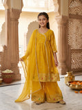 Kinder Kids Yellow Printed Angrakha Top with Yellow Sharara And Dupatta