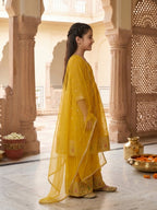 Kinder Kids Yellow Printed Angrakha Top with Yellow Sharara And Dupatta