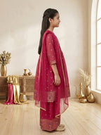 Kinder Kids Pink Printed Angrakha Top with Pink Sharara And Dupatta