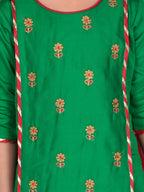 Kinder Kids Green Floral Embroidered Kurti With Green Pant and Dupatta