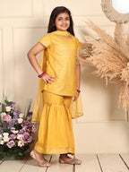 Yellow Jaquard kurti With Sharara and dupatta