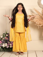 Yellow Jaquard kurti With Sharara and dupatta