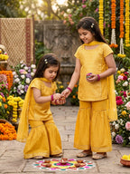 Yellow Jaquard kurti With Sharara and dupatta