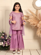 Purple Jaquard kurti With Sharara and dupatta