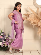Purple Jaquard kurti With Sharara and dupatta