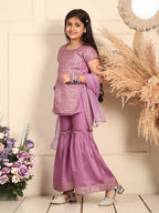 Purple Jaquard kurti With Sharara and dupatta
