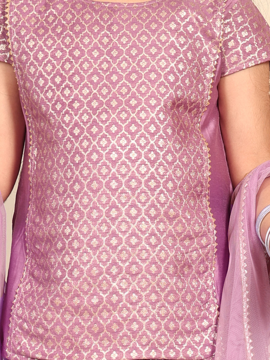Purple Jaquard kurti With Sharara and dupatta