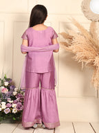 Purple Jaquard kurti With Sharara and dupatta