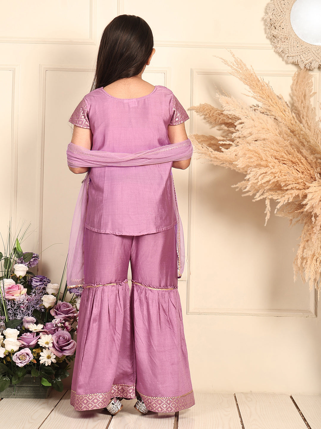 Purple Jaquard kurti With Sharara and dupatta