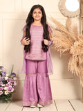 Purple Jaquard kurti With Sharara and dupatta
