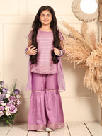 Purple Jaquard kurti With Sharara and dupatta