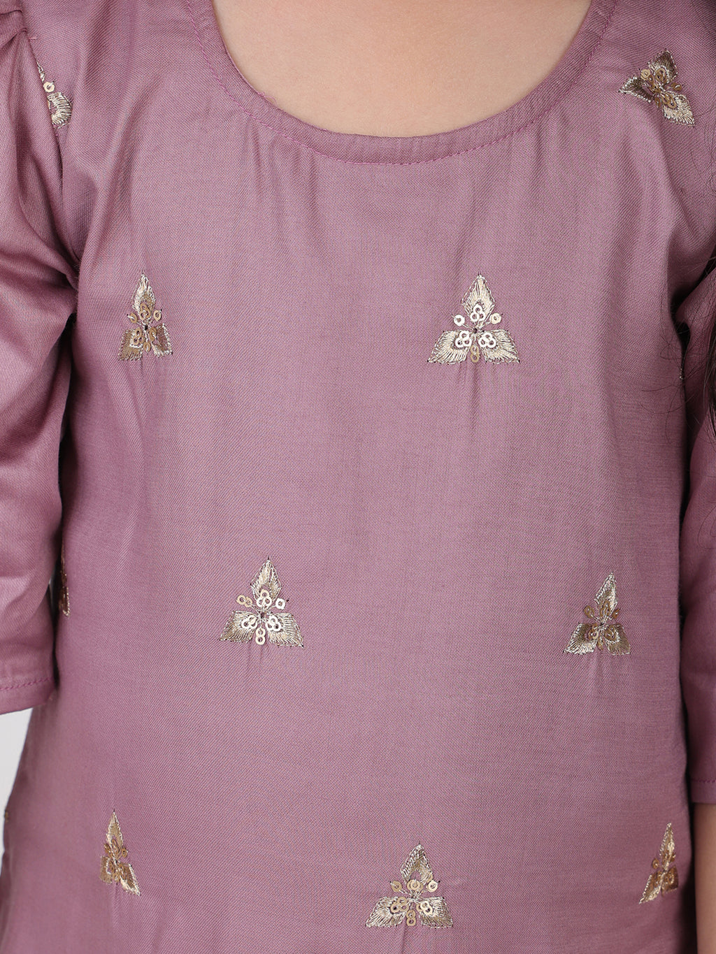 Kinder Kids Purple Floral printed Kurti With Purple Sharara and Dupatta