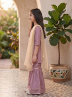 Kinder Kids Purple Floral printed Kurti With Purple Sharara and Dupatta